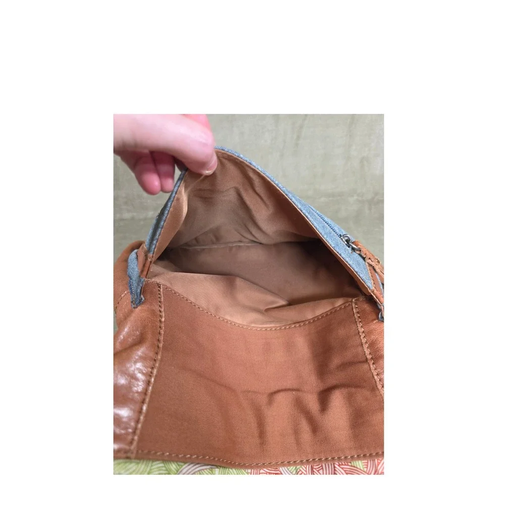 The Sak Ventura Convertible Backpack Crossbody Bag Brown Leather Denim Woven